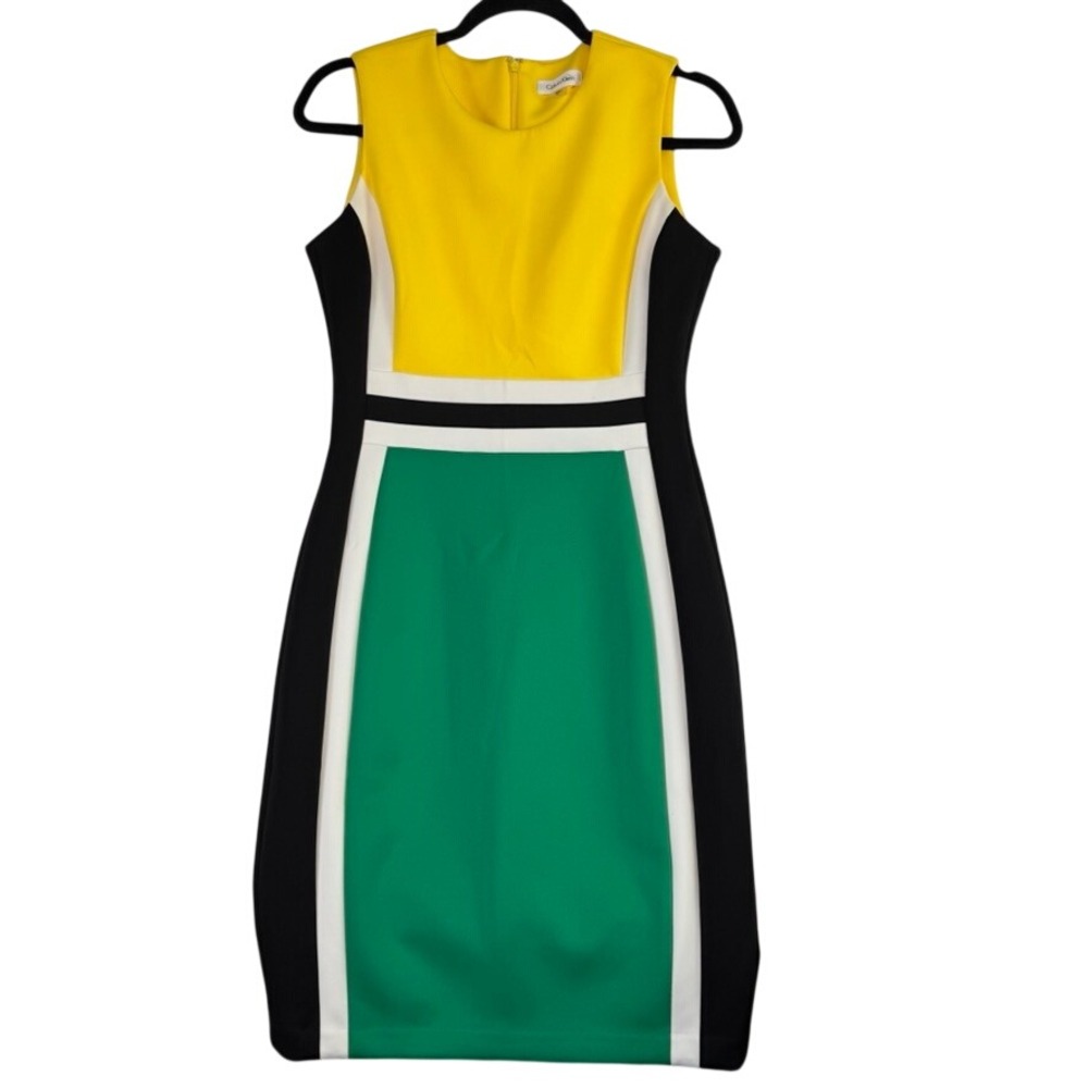 Calvin Klein Womens Colorblock Sheath Dress Yellow Green Black CD8M1V5K Size 6